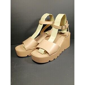 Forever Women’s Chunky Platform Wedge Sandals Beige Nude Ankle Strap Size 10